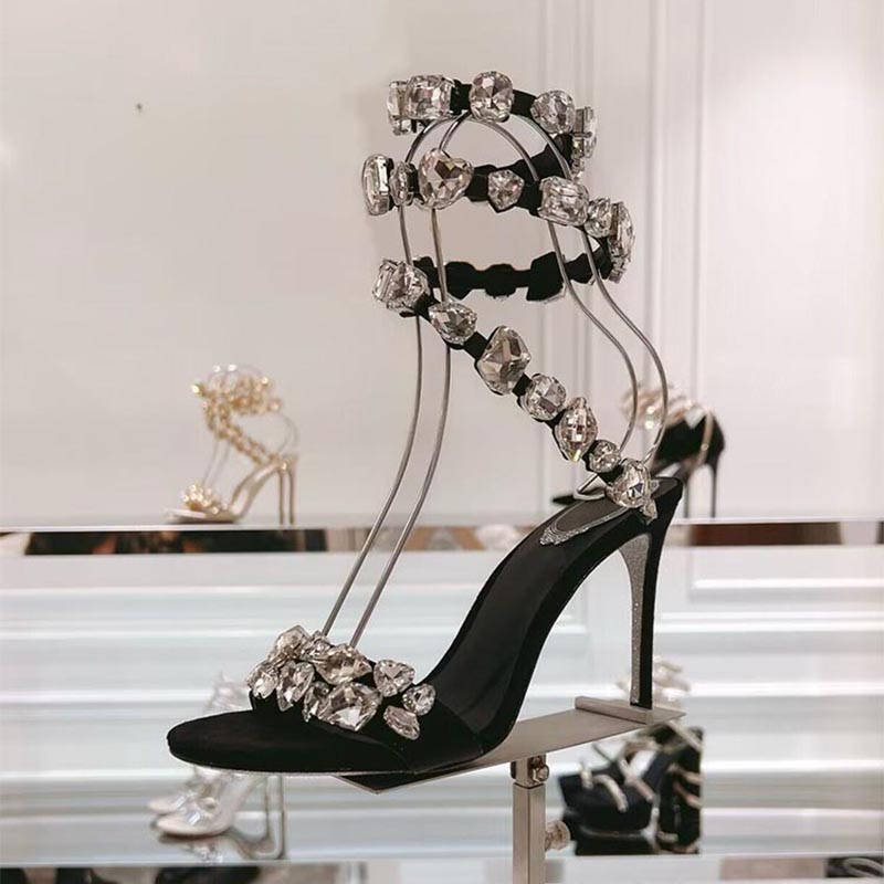Summer Clothing Sale - Dress Shoes Rhinestone Decor Elastic Strap