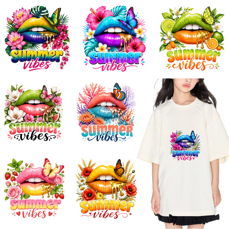 Summer Clothing Vibes - 2PCS Colorful Lips Flowers Butterflies Summer