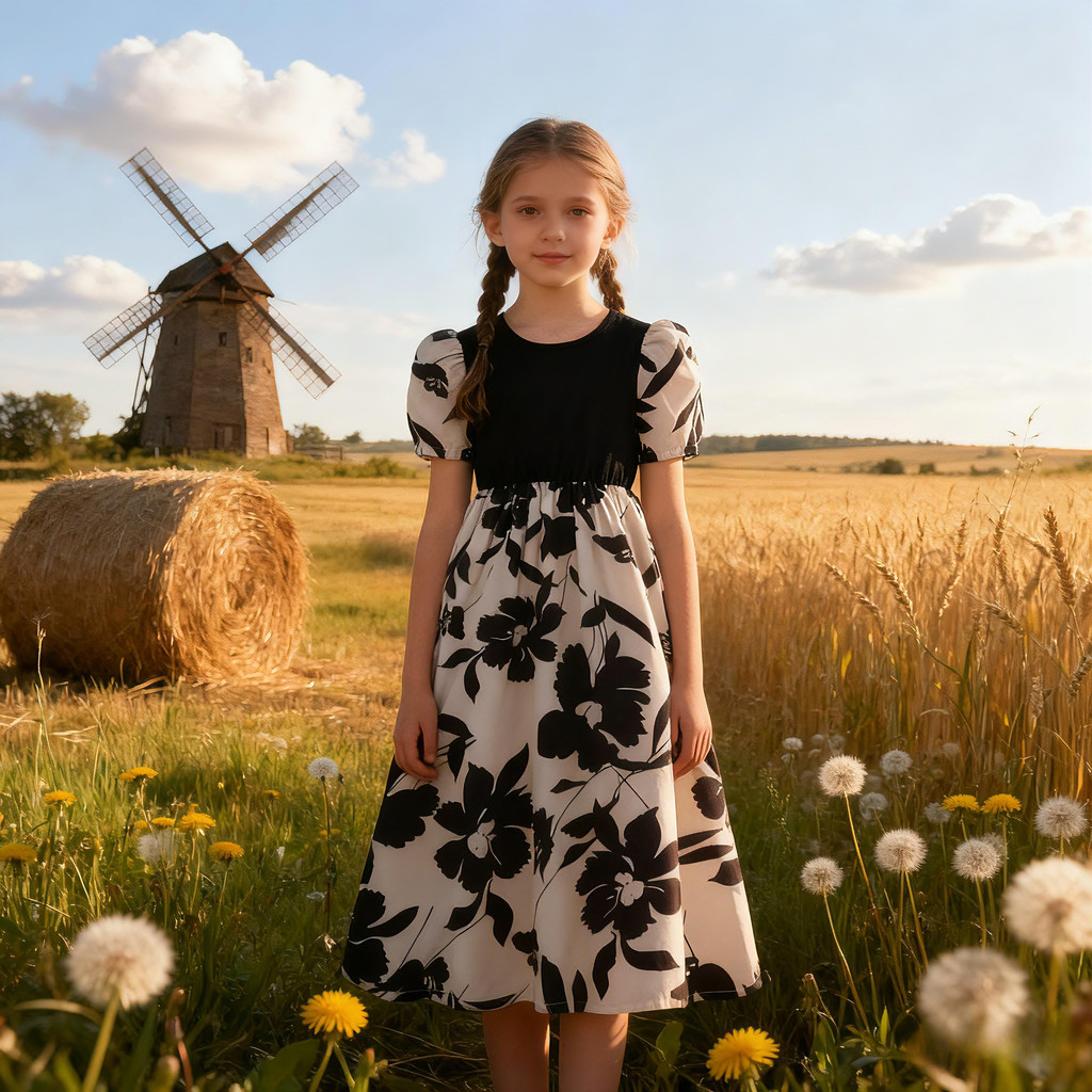 Summer Clothing Teen Girls - New Children Black Floral Dress Summer
