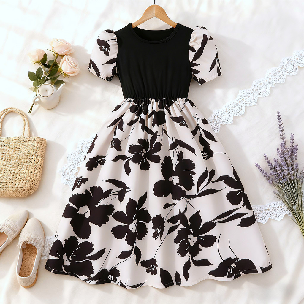 New Children Black Floral Dres - Summer Clothing Teen Girls recension och pris